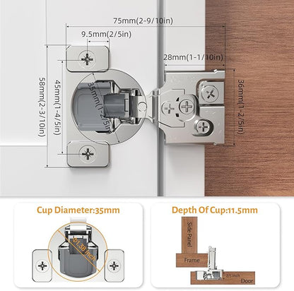 Chibery 30 Pack 3/4" Overlay 3D Soft Close Concealed Hinge for Face Frame Door, Self Closing Hinges, 105° Smooth Slow Close Quite, Hidden Stainless Steel Hinge for Kitchen Cabinet Door, Satin Nickel