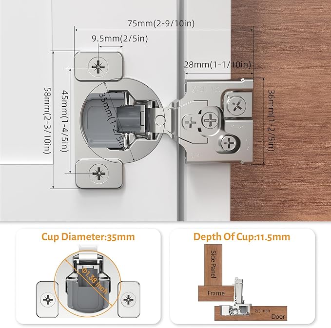 Chibery 20 Pack 3/4" Overlay 3D Soft Close Concealed Hinge for Face Frame Door, Self Closing Hinges, 105° Smooth Slow Close Quite, Hidden Stainless Steel Hinge for Kitchen Cabinet Door, Satin Nickel