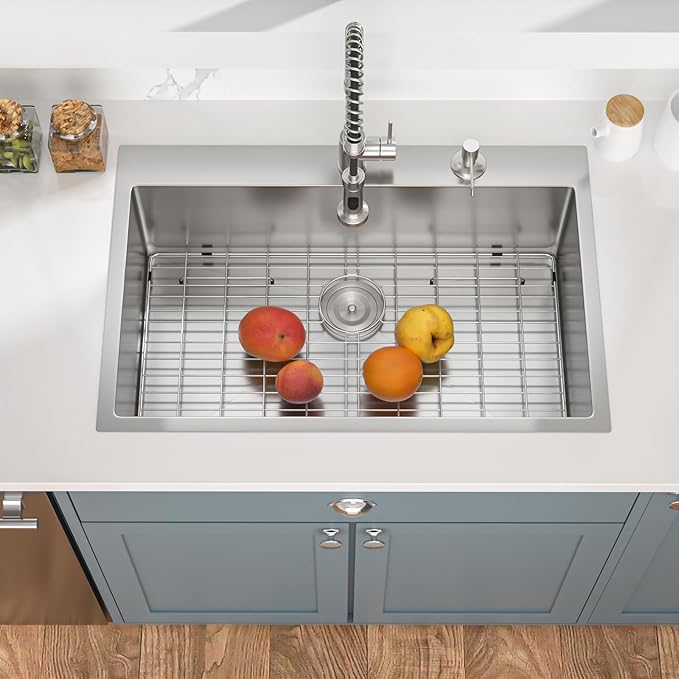 Mocoloo 30 x 22 Kitchen Sink Drop in - 30 Inch Stainless Steel Kitchen Sinks Topmount 16 Gauge Single Bowl Above Counter Handmade Sink, 10'' Deep Basin