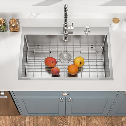 Mocoloo 30 x 22 Kitchen Sink Drop in - 30 Inch Stainless Steel Kitchen Sinks Topmount 16 Gauge Single Bowl Above Counter Handmade Sink, 10'' Deep Basin