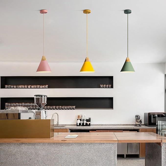 KCO Lighting Cone Pendant Lights Kitchen Island Small Pendant Light 3 Pack Barn Hanging Lights Indoor Nordic Pendant Lighting Pink Pendant Light Fixture