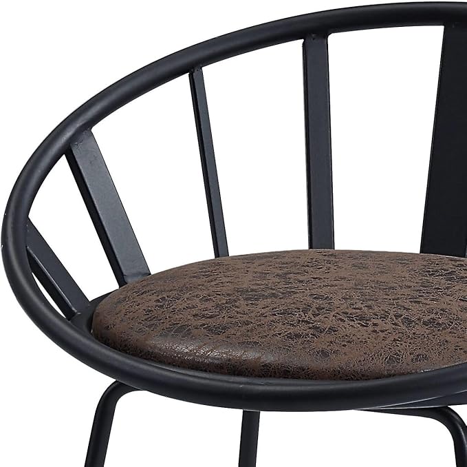 Brown & Black Counter Height Chairs for Kitchen Island, Two-Pack, Metal Sled Base & Faux Leather Upholstered Seats