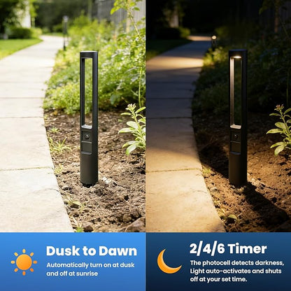 All-in-One Low Voltage Landscape Lighting Kit, 4-Pack Pathway Lights with Transformer Dusk to Dawn Outdoor Lighting 5CCT, IP66 Waterproof Landscape Lights with Connectors for Patio