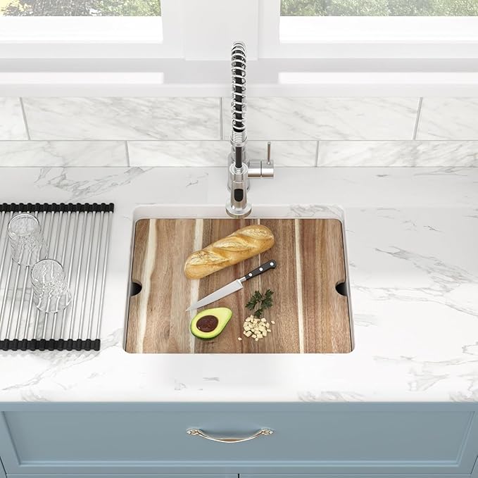 Sarlai 21 Granite Composite White Kitchen Sink - 21 x 18 inch Bar Prep Workstation Sink White Granite Composite Quartz Undermount Single Bowl Rectangular RV Camper Sinks Basin