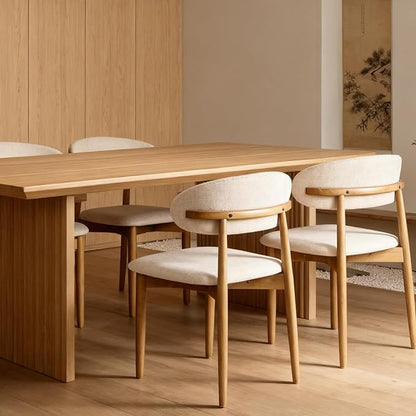 Modern Upholstered Dining Chairs, Beige Fabric Seat with Wooden Legs, Contemporary Kitchen Side Chairs, Set of 2