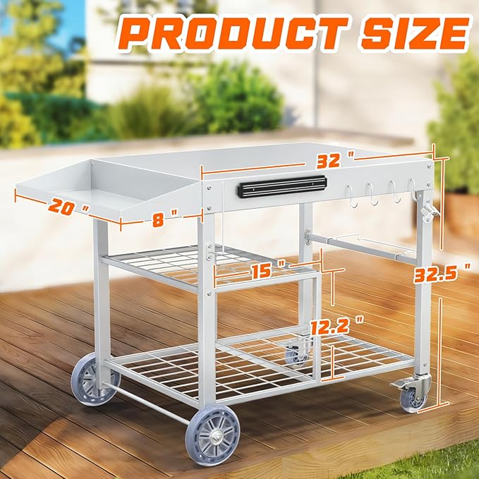 COZEER Outdoor Grill Table for Blackstone Griddle, Pizza Oven Table, Movable Grill Cart Pizza Oven Stand for Onni, Outside Patio, Kitchen Cooking Prep Table BBQ Cart for Party, Bar, Camping