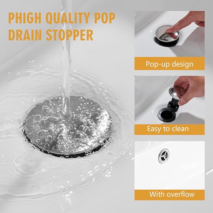 Bathroom Sink Faucet, Waterfall Bathroom Faucet with Pop-up Drain, Supply Hoses and Deck Plate, Suitable for 1 or 3 Holes, Silver