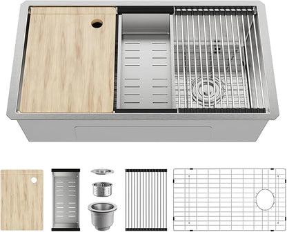 MAYESAR 33 Inch Kitchen Sinks Undermount - 33" x 19" Stainless Steel Undermount Workstation 16 Gauge Single Bowl Deep Under Counter Kitchen Sink Basin