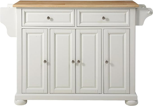 Crosley Furniture Alexandria Wood Top Rolling Kitchen Island Storage Cart, Microwave Stand, Spice Rack, White