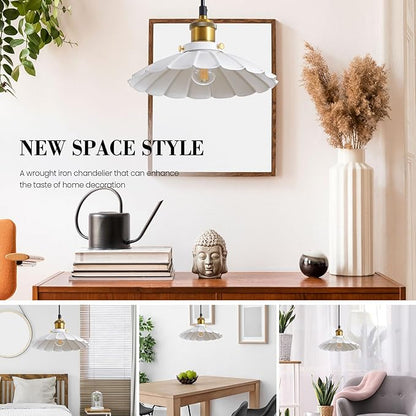 Plug in Pendant Light Industrial 9.8 Inch White Lampshade Kitchen Island On/Off Switch Hanging Lamp Plug in Adjustable 14Ft Cord Hanging Lights for Bedroom and Living Room 2Pack