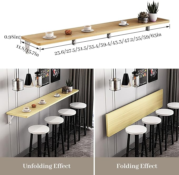 Hanging Home Narrow Long Table Wall Desk Fold Wall Table Wall Hanging Dining Table Kitchen Restaurant Home Bar Work Table Folding Table Bar Tables Workbench Easy to Install Space Saving(Black,39.4x11.