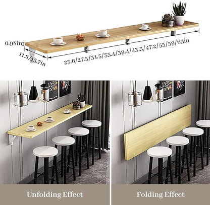 Hanging Home Narrow Long Table Wall Desk Fold Wall Table Wall Hanging Dining Table Kitchen Restaurant Home Bar Work Table Folding Table Bar Tables Workbench Easy to Install Space Saving(Light Walnut,3