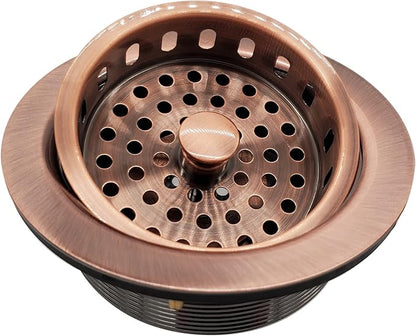 Westbrass A2165-11 4-1/4" OD Post Style Large Kitchen Basket Strainer with Waste Disposal Flange and Stopper Drain Set, Antique Copper