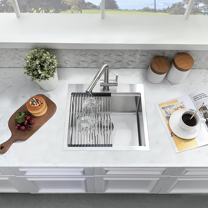 21x20 Inch Drop In Bar Sink - 16 Gauge Stainless Steel Small Kitchen Sink, 10" Deep Single Bowl Workstation Sinks with Accessories for RV, Outdoor Kitchen & Wet Bar