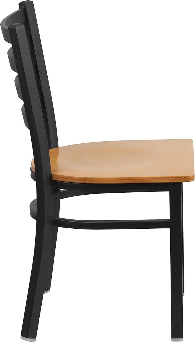 Flash Furniture HERCULES Series Black Ladder Back Metal Restaurant Chair - Natural Wood Seat