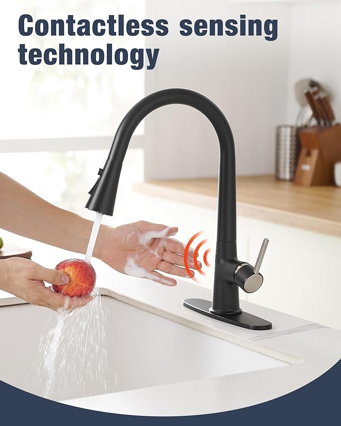 AIMADI Touchless Kitchen Faucet with Pull Down Sprayer,Matte Black Smart Motion Sensor Sink Faucet,Single Handle High Arc Farmhouse Kitchen Faucet