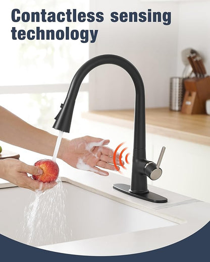 AIMADI Touchless Kitchen Faucet with Pull Down Sprayer,Matte Black Smart Motion Sensor Sink Faucet,Single Handle High Arc Farmhouse Kitchen Faucet