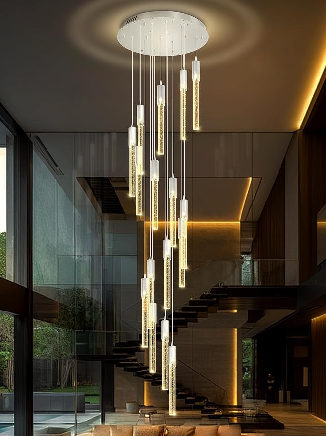Flashing God 137'' Large Crystal Chandeliers for High Ceiling 16-Lights Stairway Chandelier Modern Sliver Chandelier Crystal Pendant Ceiling Light for Living Room Foyer Entrance ﻿