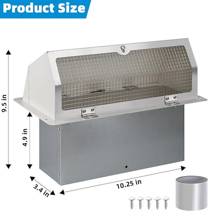 Wall Vent Cap for Microwave Vent Range Hood Exhaust Vent Hood Kitchen Vent,Wall Cap Exhaust Vent Cover Exterior Microwave Stove Vent for 3-1/4"x10" Rectangular Duct for Range Hood Bath Vent Fan,White