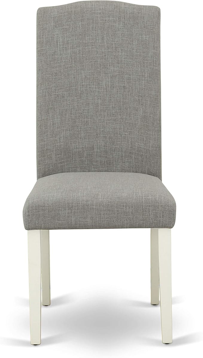 East West Furniture ENP2T06 Encinal Parson Dining Chairs - Nailhead Trim Dark Shitake Linen Fabric Padded Chairs, Set of 2, Linen White
