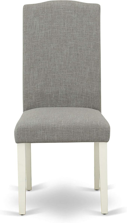 East West Furniture ENP2T06 Encinal Parson Dining Chairs - Nailhead Trim Dark Shitake Linen Fabric Padded Chairs, Set of 2, Linen White