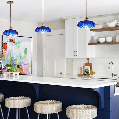 XZHGCEE Pendant Lights Kitchen Island:Vintage Blue Pendant Light Fixtures Glass Small Pendant Light Dining Room, Blue Hanging Lamps for Living Room, Schoolhouse, Entryway, Foyer, E26
