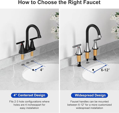 Bathroom Faucets for Sink 3 Hole, Hurran Black& Chrome Bathroom Sink Faucet with Pop-up Drain and Supply Lines, Stainless Steel Lead-Free Widespread Faucet for Vanity RV Farmhouse Sink