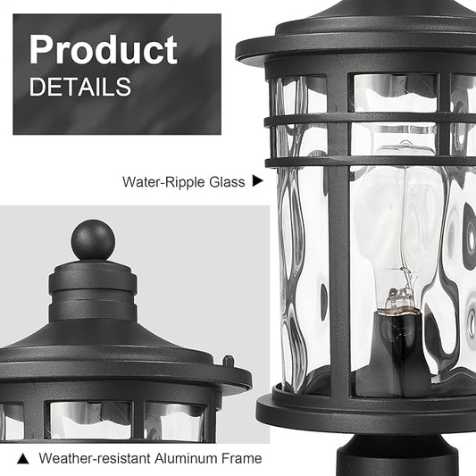 Darkaway Large Outdoor Post Lights Lamp Posts Outdoor Lighting, 17inch Aluminum Post Lights Outdoor Light Fixtures with Water Ripple Glass, Pole Light for Outside Patio Yard Garden