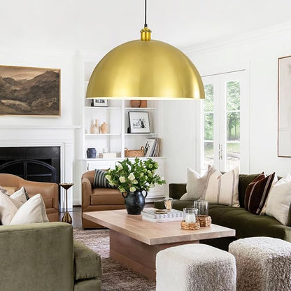 Gold Pendant Light, 20" Farmhouse Ceiling Light with Gold and White, Elegant Semi-Circular Shade Design, Adjustable Height Industrial Dome Pendant Lights for Kitchen Island, Dining Room