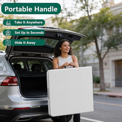 Folding Table 5FT Heavy Duty Plastic Table, Foldable&Portable, Fold-in-Half Utility Tables for Outdoor, Dining, Wedding, Events, Indoor, Picnic, Camping, Party,White