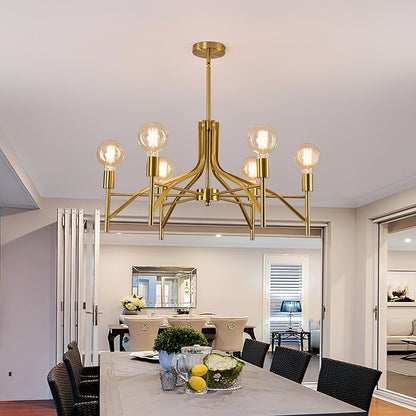 ASGYISA Modern Brass Gold Chandelier Light Fixture 6 Light Vintage Dining Room Light Fixture for Farmhouse Bedroom, Kitchen Foyer Entryway and Living Room