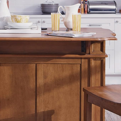 Homestyles Americana Oak Finish Kitchen Island with Wood Drop Leaf Breakfast Bar, 50"W
