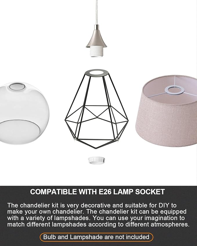Vintage Brushed Nickel Pendant Light Kit,E26 Lamp Socket DIY Pendant Light Cord,Adjustable Hanging Light Fixtures for Kitchen,3Pack