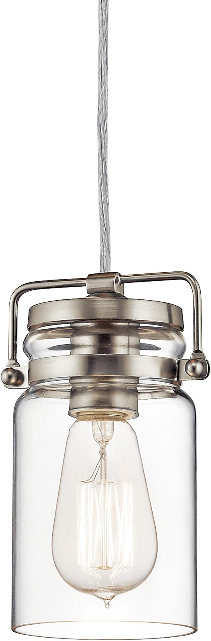 Kichler Brinley 7.75" Kitchen Pendant in Brushed Nickel, Mini Farmhouse Pendant with Clear Glass, (7.75" H x 4.75" W), 42878NI, 1-Light