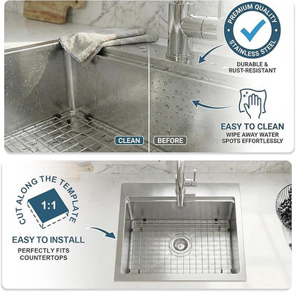 18x18 Inch Drop In Bar Sinks, Stainless Steel Top Mount Single Bowl Kitchen Prep Sink Wet Bar Laundry Outdoor RV Patio Sink with Cutting Board