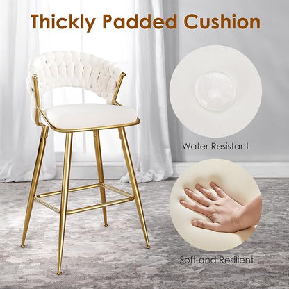 25.2" Velvet Counter Stool with Gold Accents, Ergonomic Plush Seat for Kitchen Island Bar