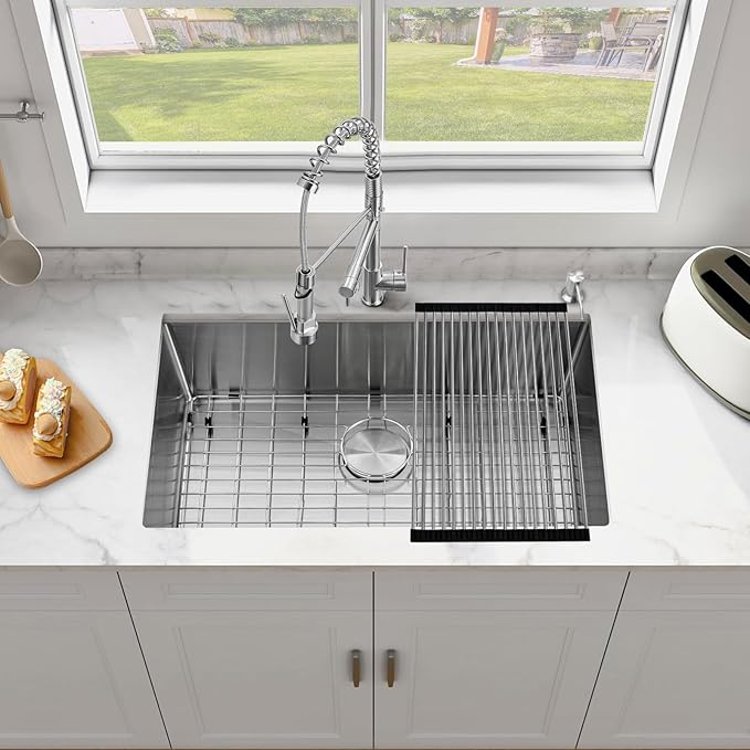 Kitchen Sink 30 Inch Undermount Kitchen Sink with Faucet Combo Modern Single Bowl Workstation Sinks Under Mount Stainless Steel Deep kitchen Sinks