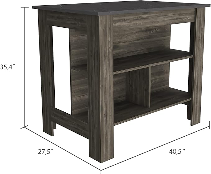 GOWE Cala Kitchen Island, Four Legs, Three Shelves -Dark Brown/Onyx