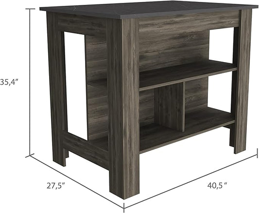 GOWE Cala Kitchen Island, Four Legs, Three Shelves -Dark Brown/Onyx
