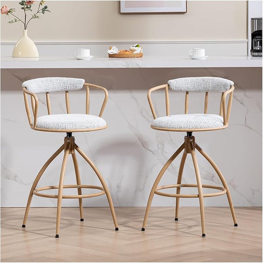 26'' Swivel Counter Height Bar Stool, Set of 2- Fabric Seat with Water Transfer Printed Metal Frame, Modern Industrial Design Bar Chairs for Kitchen Island, Dining Room,for Living Room