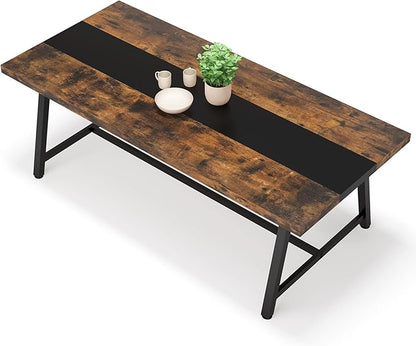 LITTLE TREE 70.87 Inches Dining Table for 8 People, Wooden Kitchen Table with Strong Metal Frame for Big Family, Rectangular Large Long Dining Room Table for Gathering, Rustic Brown