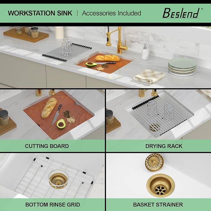 18 Inch White Undermount Sink - Beslend 18x18 White Kitchen Sink Granite Composite Bar Sink Undermount Square Sinks With Cover Small Prep Bar Workstation Sink Single Bowl Under Counter