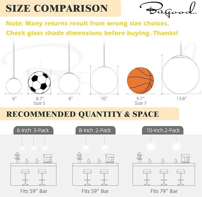 Bagood 10 Inch Globe Pendant Light Gold Mid Century Pendant Light Adjustable Hanging Light Fixture Globe Pendant Lights Kitchen Island Clear Glass with Brass Finish for Dining Room