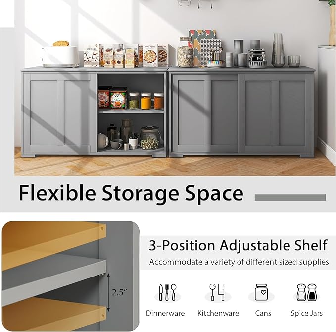 NAFORT Sideboard Buffet Cabinet with Adjustable Shelves, Modern Storage Cabinet with Sliding Doors, Buffet Table for Dining Room, Kitchen, Living Room, Farmhouse Style Sideboard Cupboard (Gray)