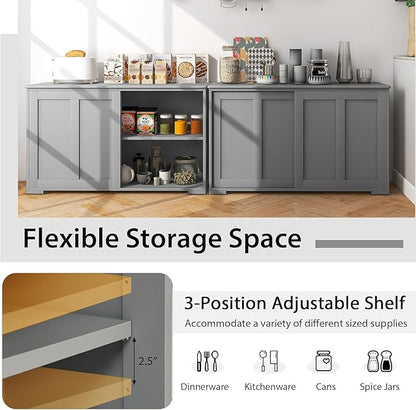 NAFORT Sideboard Buffet Cabinet with Adjustable Shelves, Modern Storage Cabinet with Sliding Doors, Buffet Table for Dining Room, Kitchen, Living Room, Farmhouse Style Sideboard Cupboard (Gray)