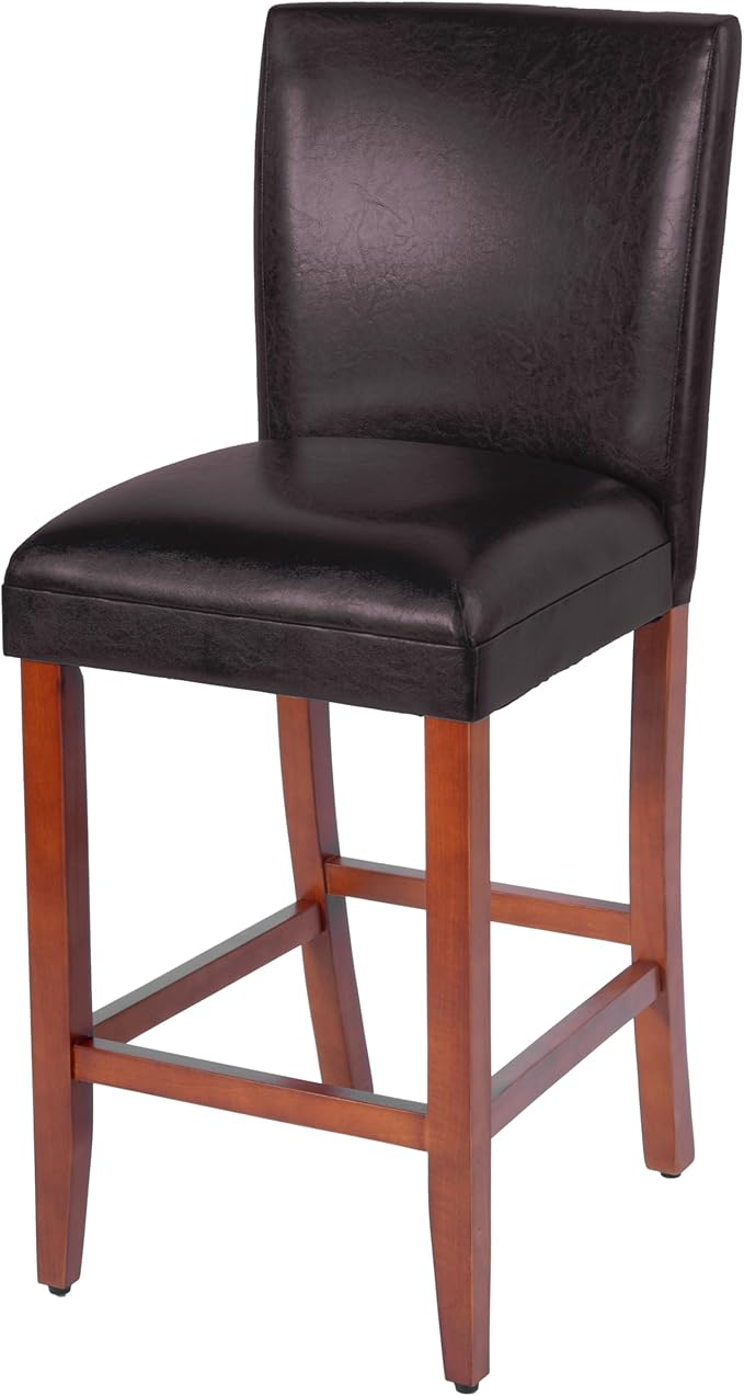 HomePop Home Decor Classic Counter Height Bar Stool, Set of 1, 29 Inch, Faux Leather Upholstered, Decorative Home Furniture, Dark Brown Faux Leather
