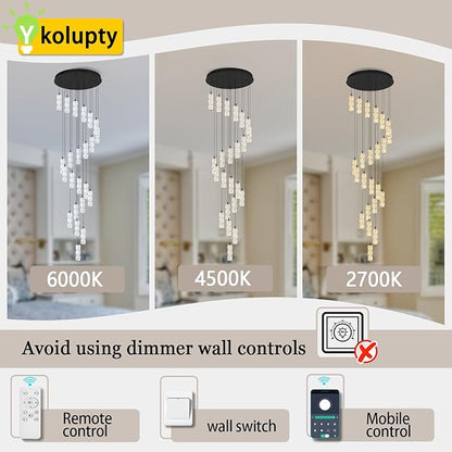 ykolupty Modern Crystal Chandelier 24-Lights Black Chandelier Lighting Fixture High Ceiling Chandelier Suitable for Living Room Staircase Villa