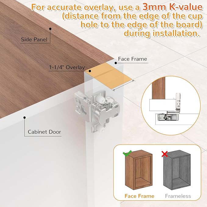Chibery 10 Pack 1-1/4” Overlay 4D Soft Close Cabinet Hinges, Concealed Face Frame, Adjustable Closing Speed, 105° Opening Smooth Slow, Hidden Self Closing for Kitchen Corner, Cupboard (with Template)