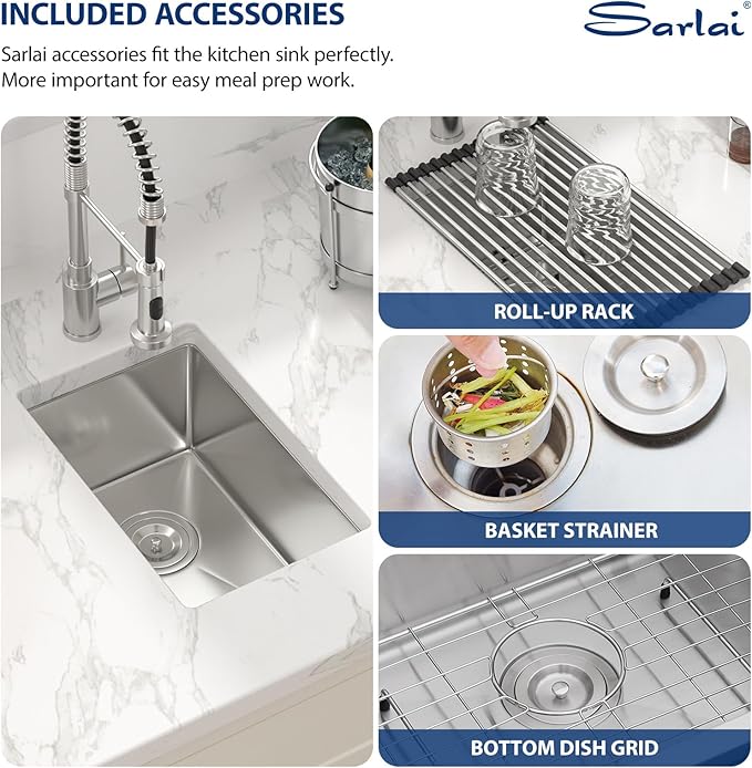 Sarlai Stainless Steel Bar Sink Undermount - 10"x18"x8" Undermount Bar Prep RV Small Kitchen Sink 16 Gauge Stainless Steel Single Bowl Under Counter Small Outdoor Sinks Basin
