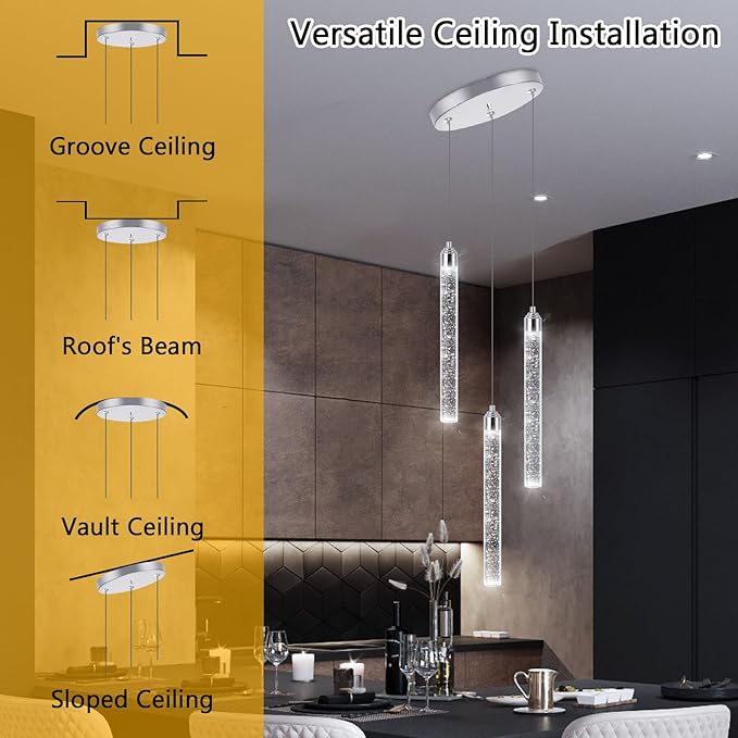 Mini Chandelier Crystal Pendant Lights Integrated LED Pendant Light Fixtures Kitchen Island Chandeliers Pendant Lighting for Dining Room Bubble Chromed Finished Ceiling Hanging Lights 2700K 6000K